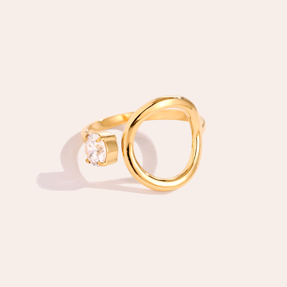 Stainless steel ring, adjustable band with cubic zirconia    