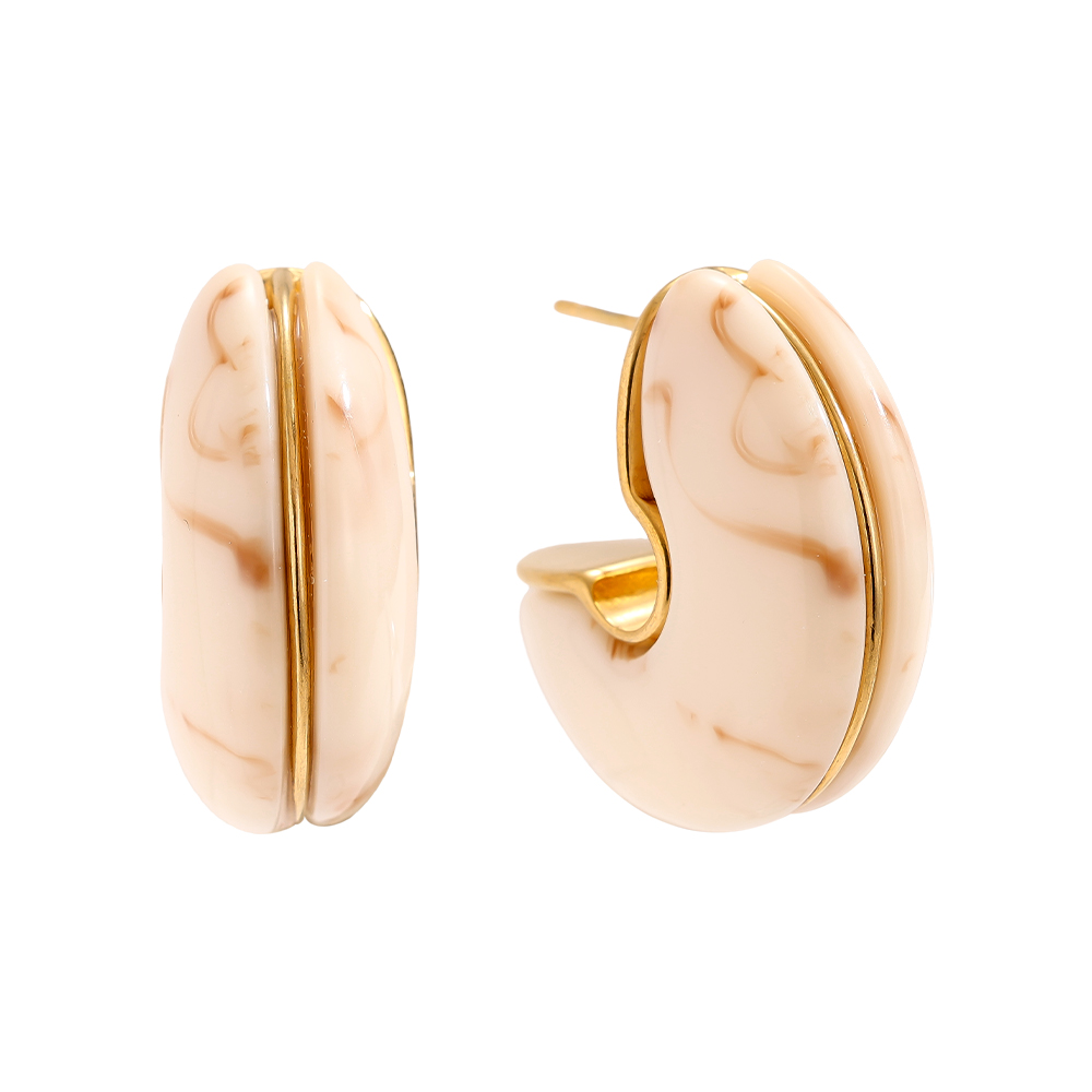 Stainless steel earrings 25mm Half Hoop Moon Resin