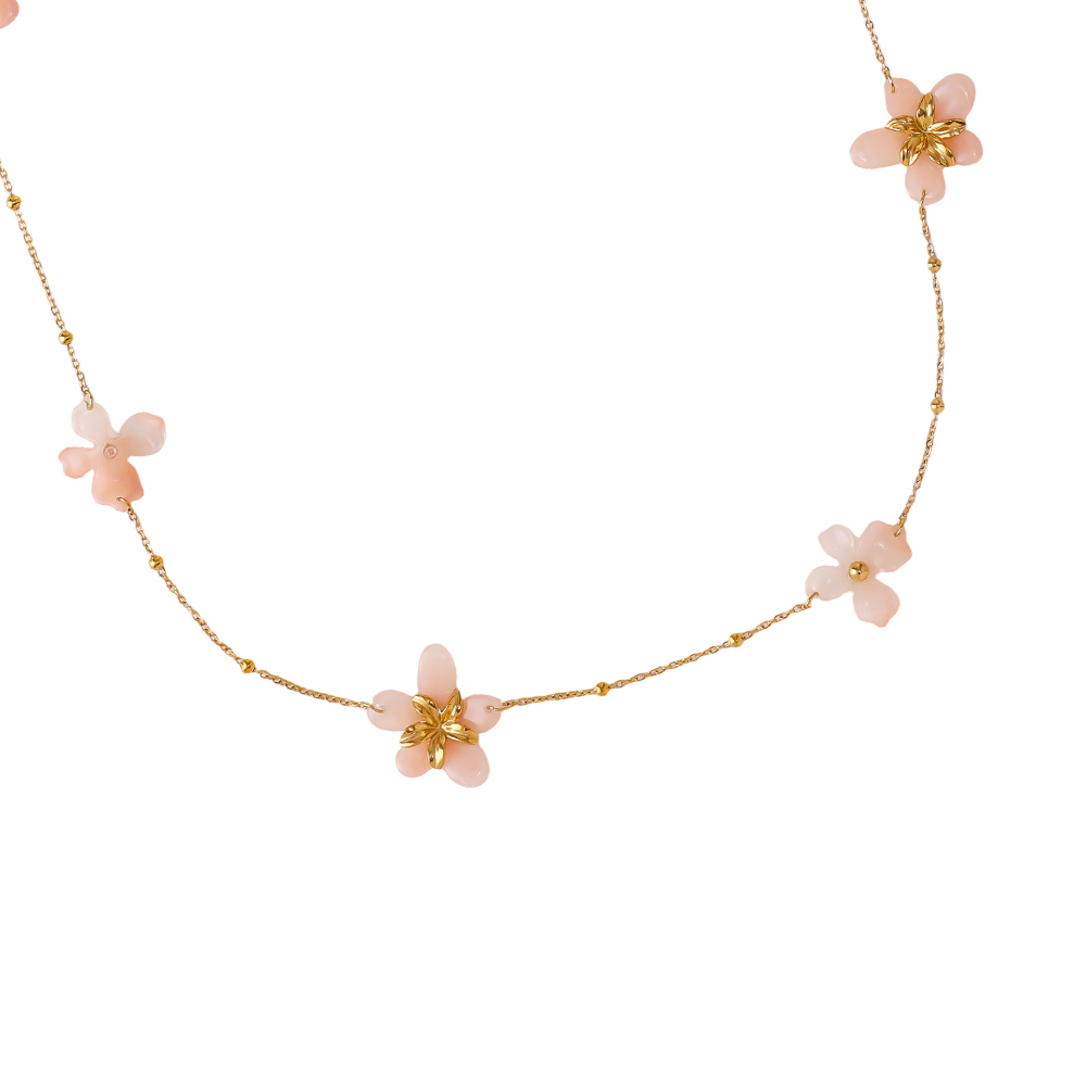 Stainless steel necklace 94cm acrylic flower