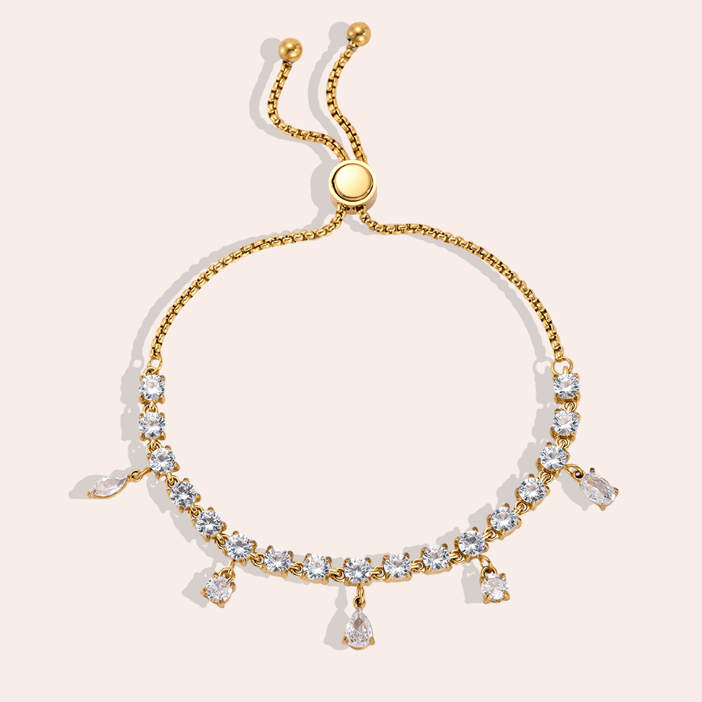 Stainless steel bracelet, adjustable, with lots of sparkling cubic zirconia