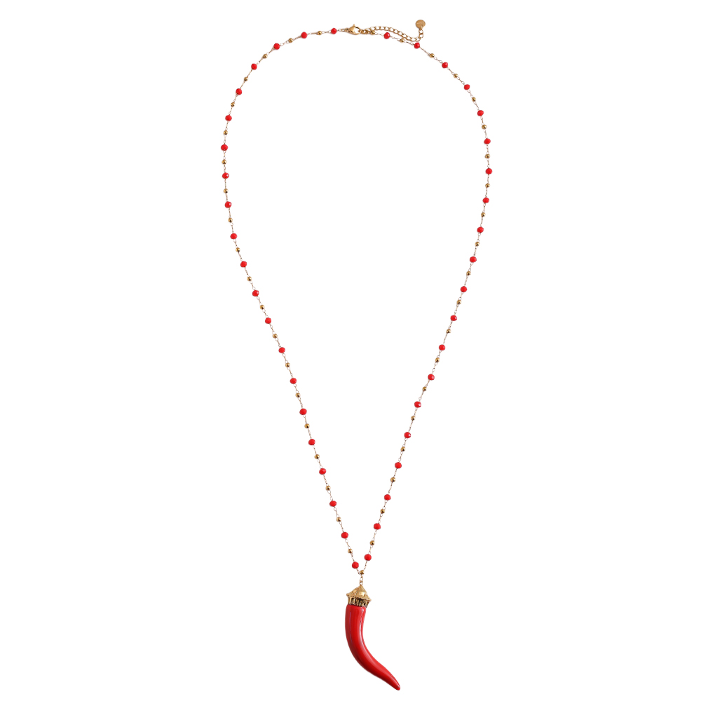 Stainless steel necklace 80cm acrylic chilli shape