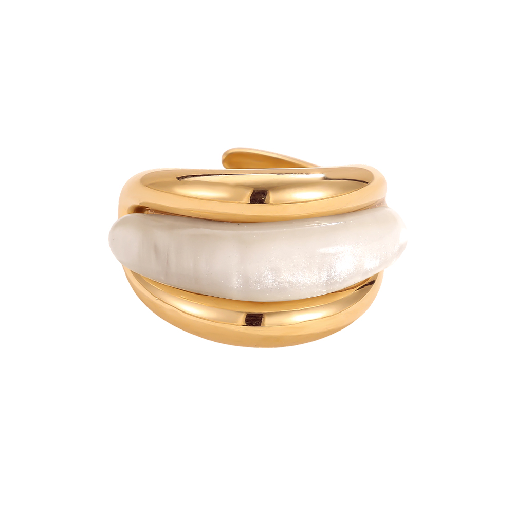 Stainless Steel Adjustable Ring with White Resin