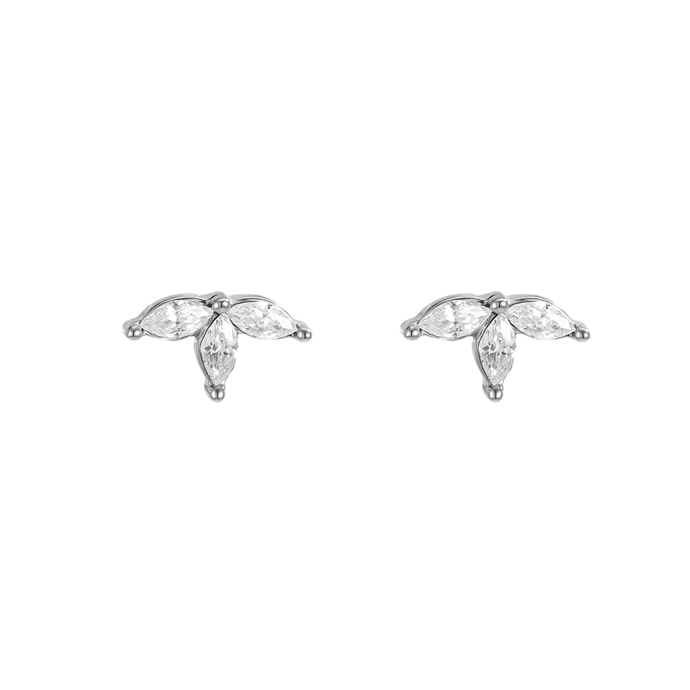 Stainless steel earrings 8mm zirconia leaf