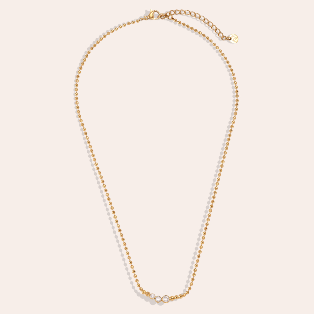 Stainless steel necklace, 40 cm, dot chain with cubic zirconia
