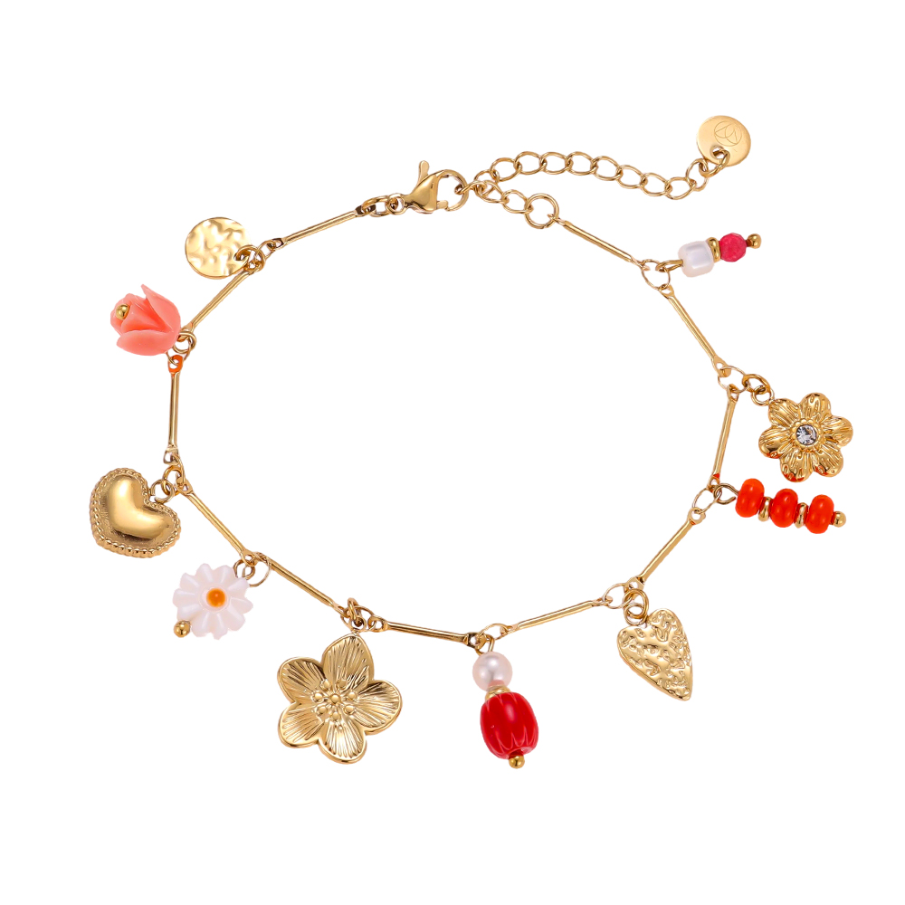 Stainless steel bracelet, 17 cm, pearl flower, rose