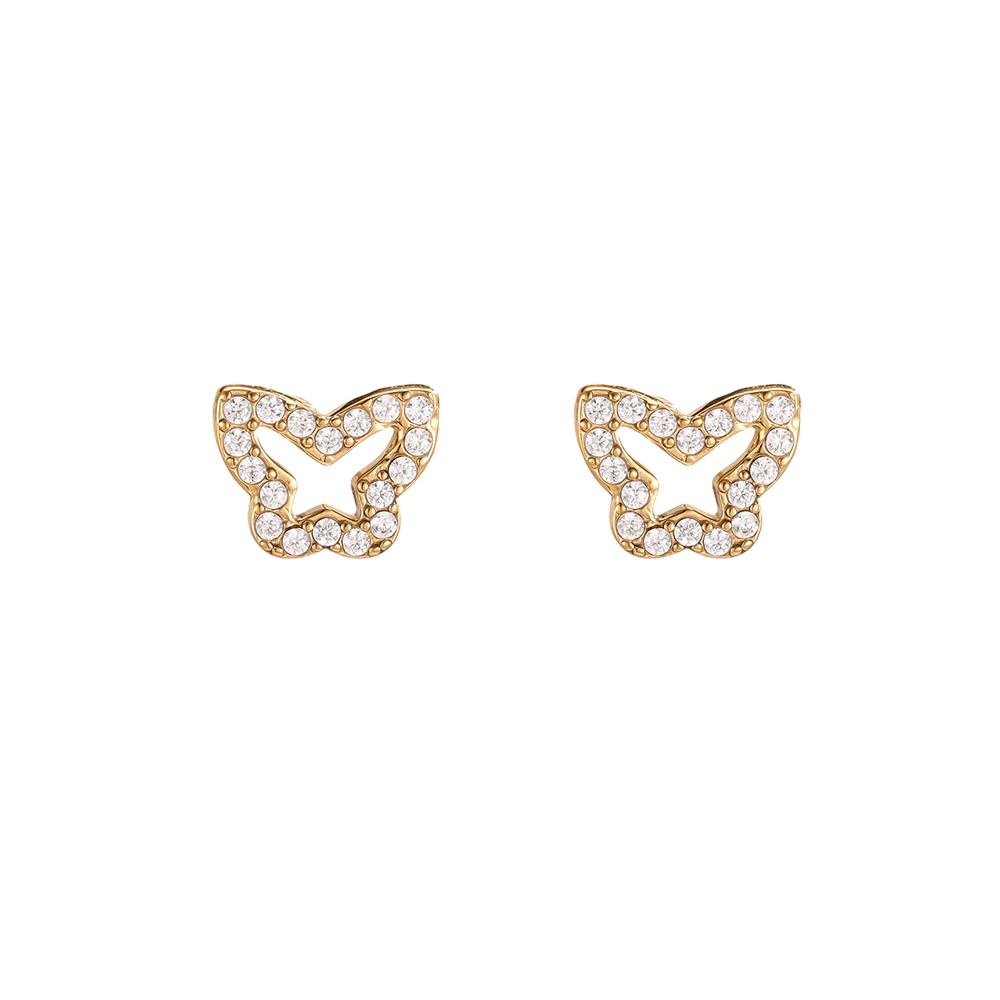Stainless steel earrings 9mm zirconia butterfly
