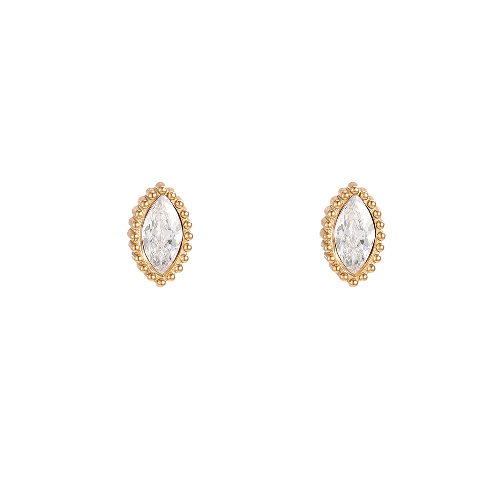 Stainless steel earrings, 6.7mm, with cubic zirconia eyes