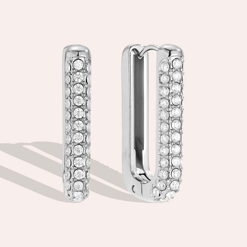Stainless steel earrings 13*24mm Diamond Oval Hoop