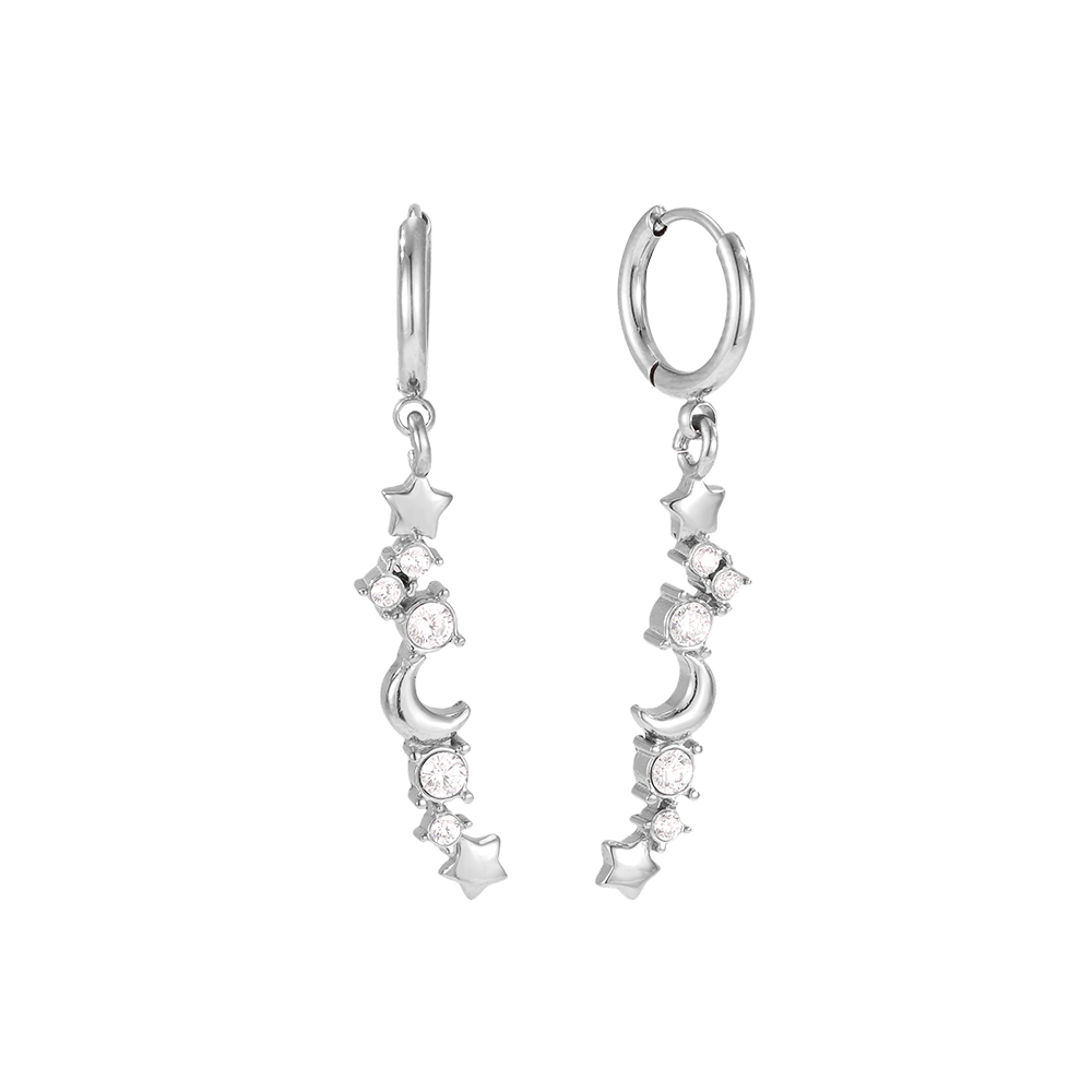 Stainless steel earrings, 35mm stars and moon