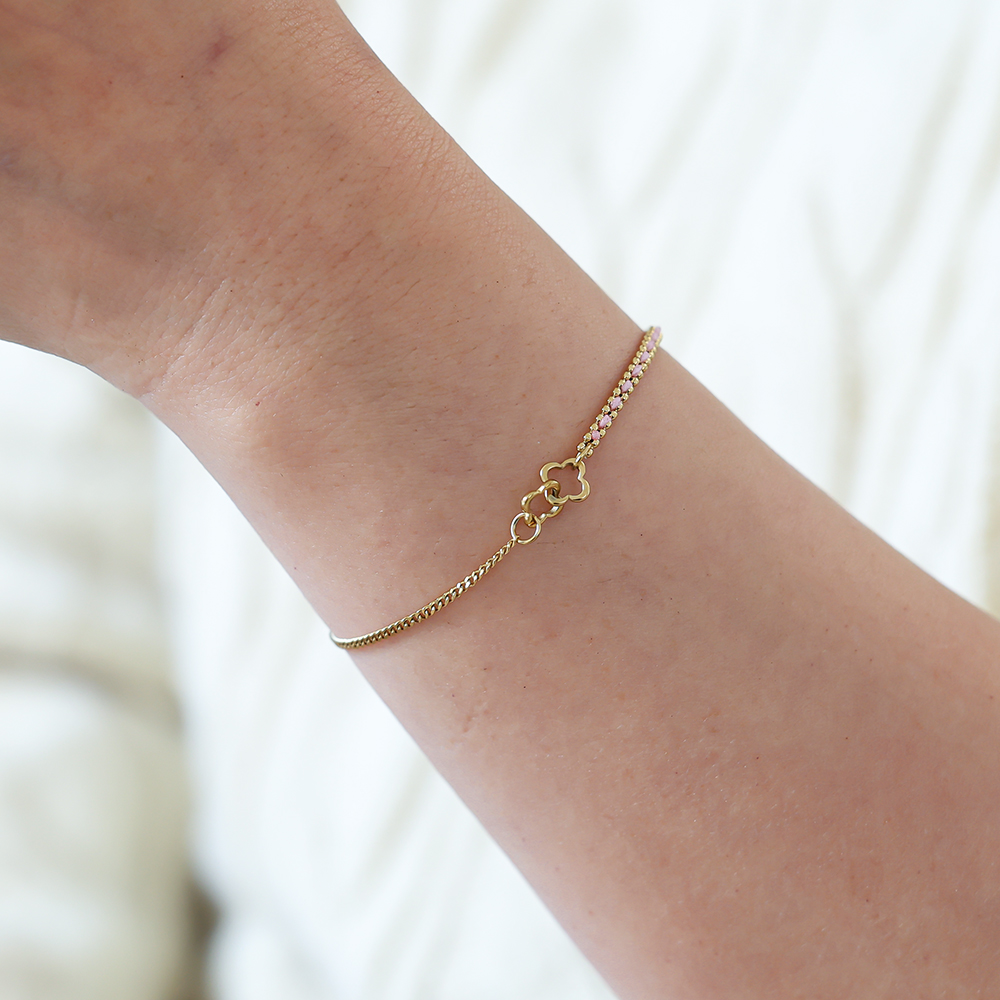 Stainless steel bracelet 16cm two simple flowers