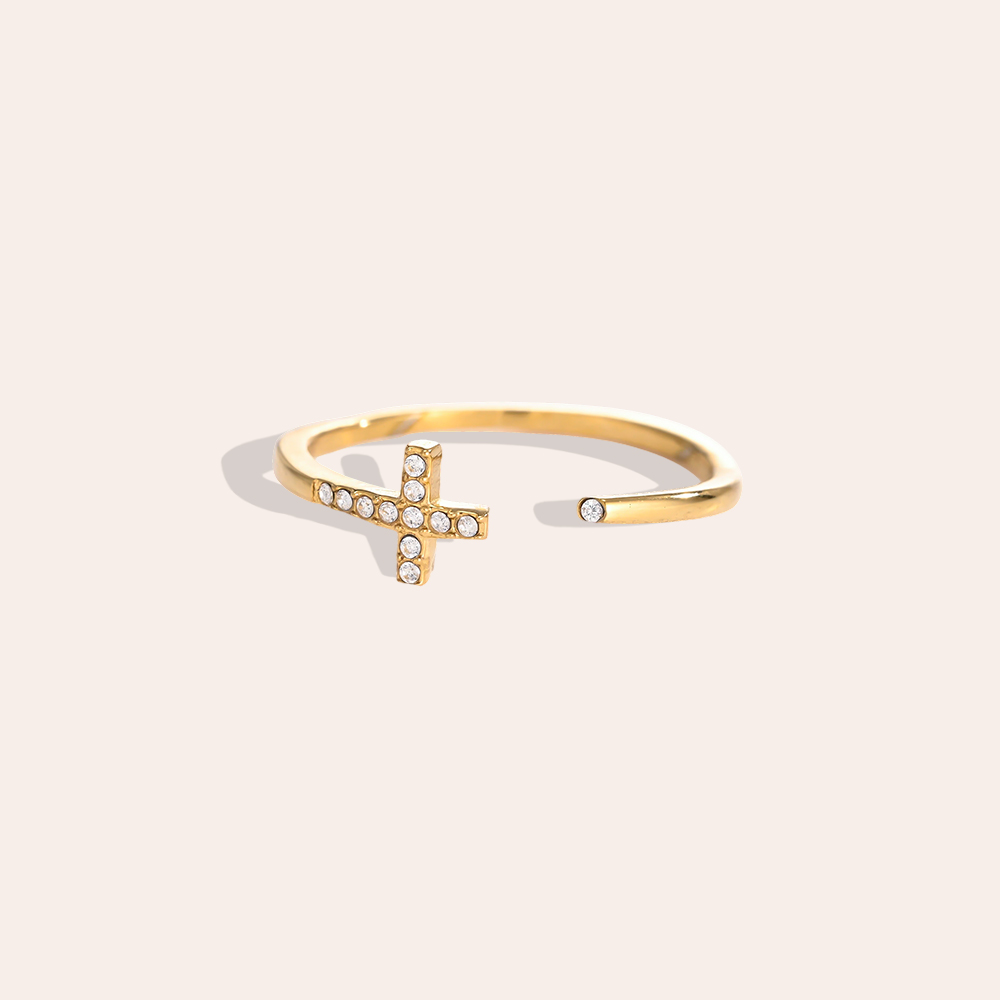 Adjustable stainless steel cross ring with cubic zirconia