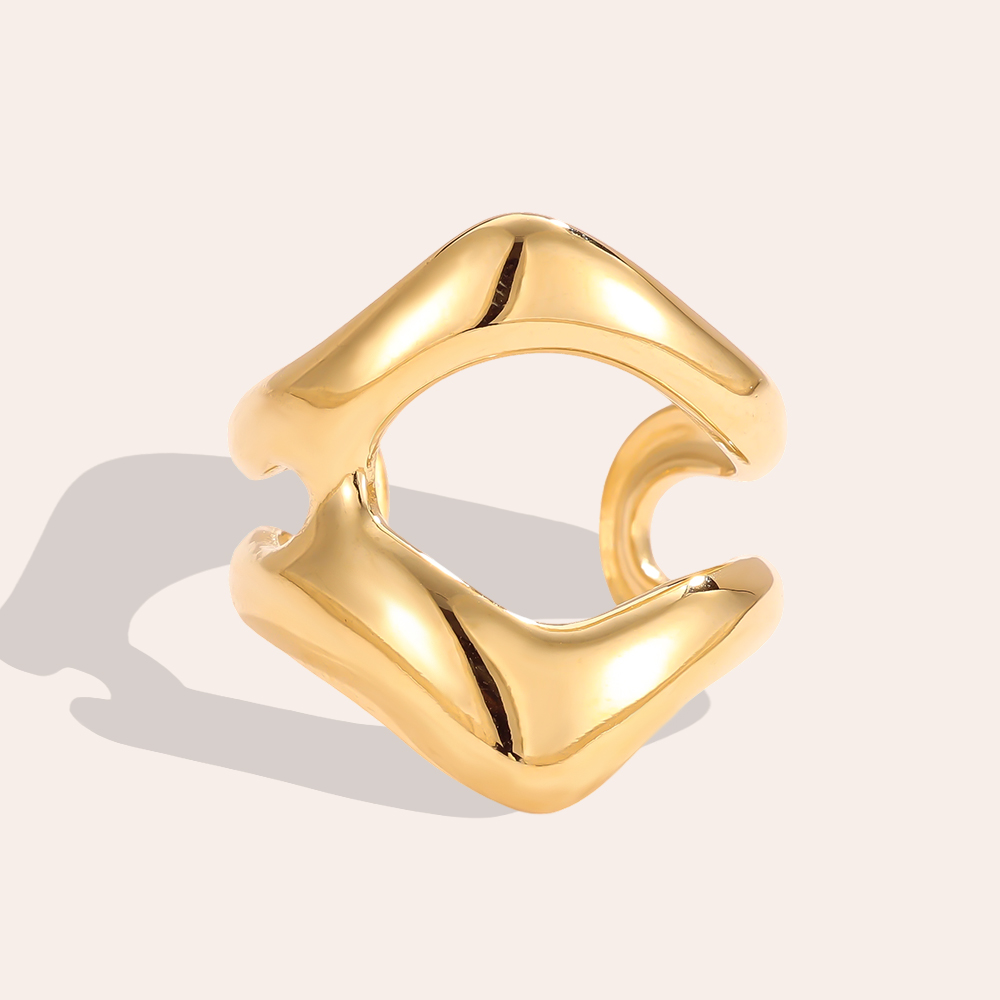 Stainless steel ring, adjustable, with two irregular curves