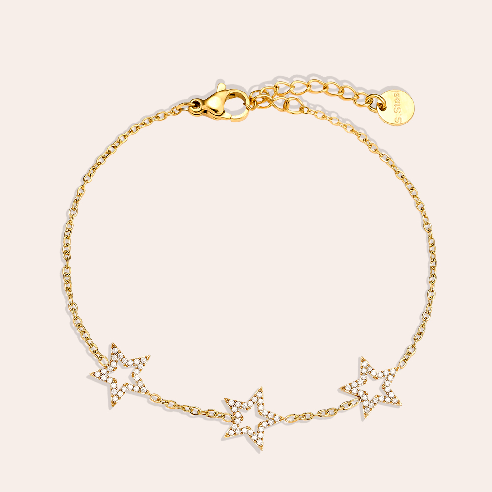 Stainless steel bracelet 17cm Three Diamond Star