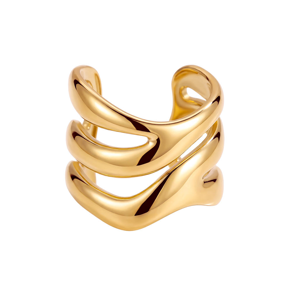 Stainless Steel Ring – Adjustable, Three-Stage Waves
