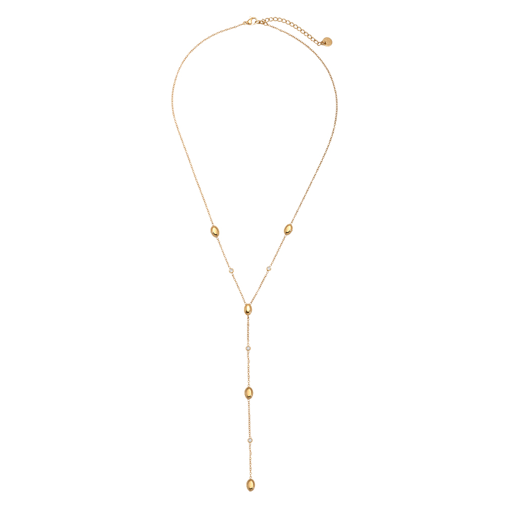 Stainless steel necklace, 40 cm, gold-coloured oval