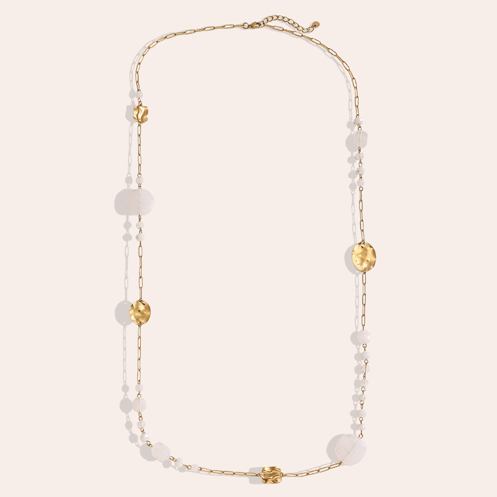 Stainless steel necklace 101cm crystal platelet and gold platelet