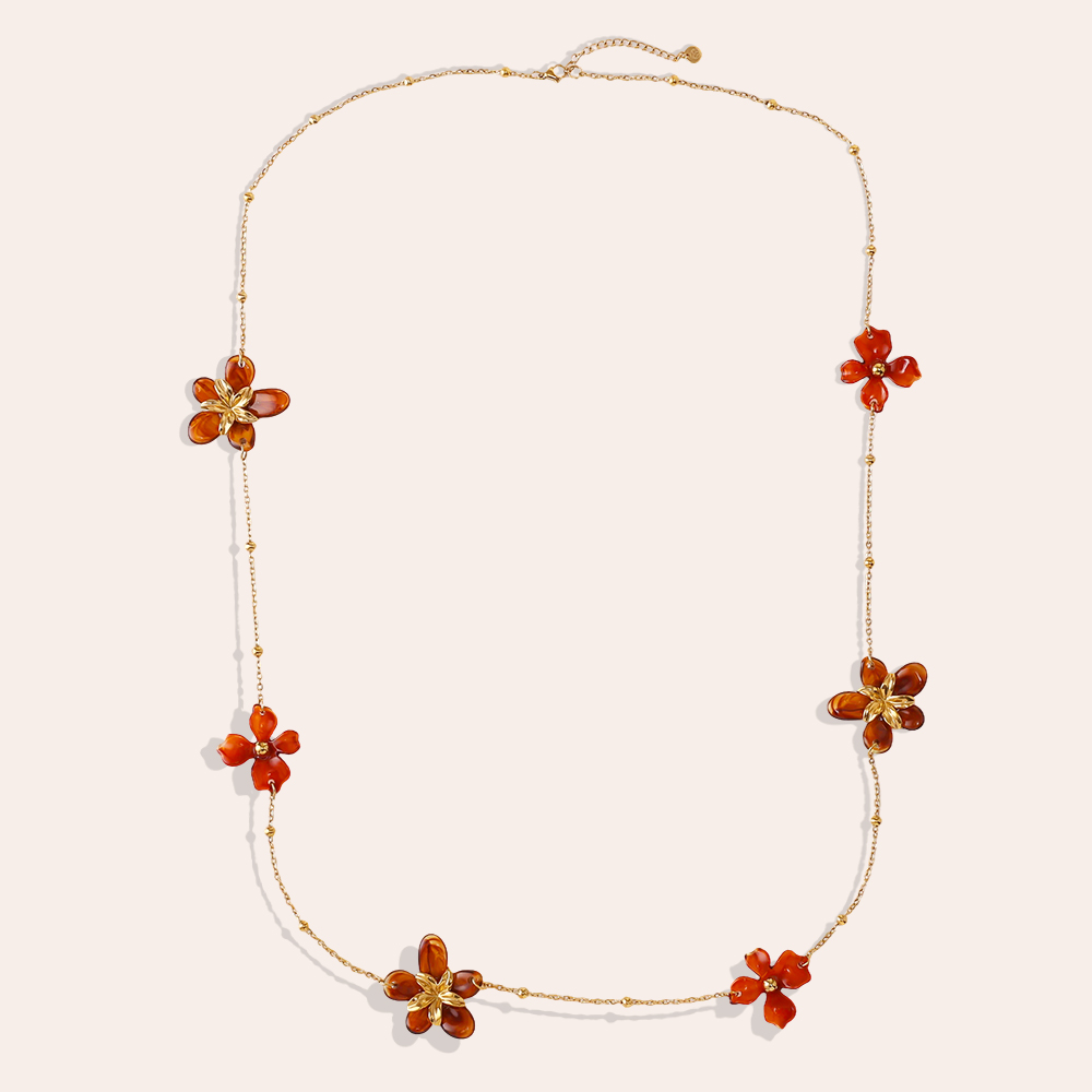 Stainless steel necklace 94cm acrylic flower