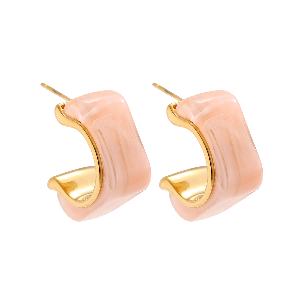 Stainless steel earrings 25mm Cube Half Hoop Resin