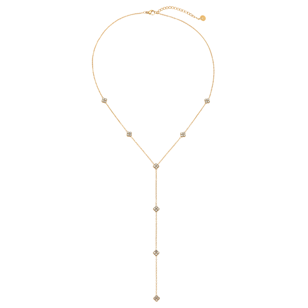 Stainless steel necklace, 42 cm, with a delicate zirconia four-leaf clover