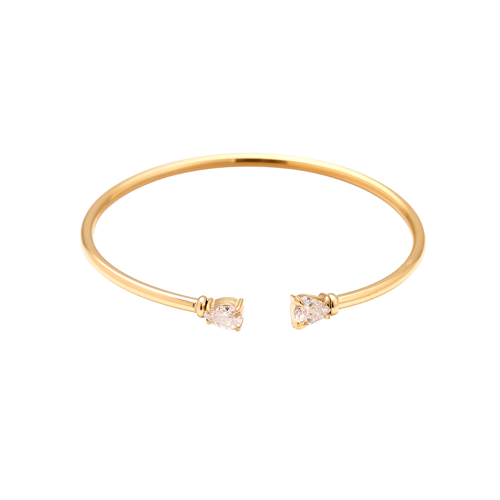 Stainless steel bangle Adjustable Two Diamond Drop