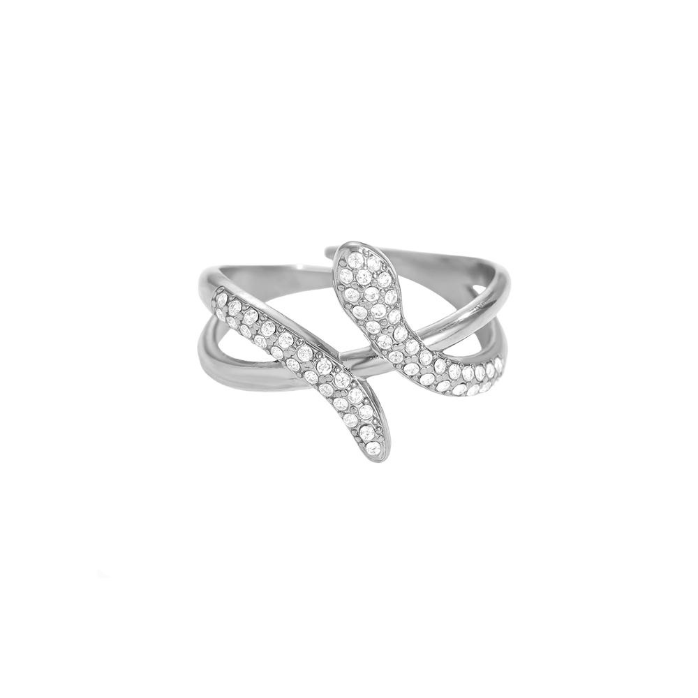 Stainless steel ring – adjustable snake ring with cubic zirconia