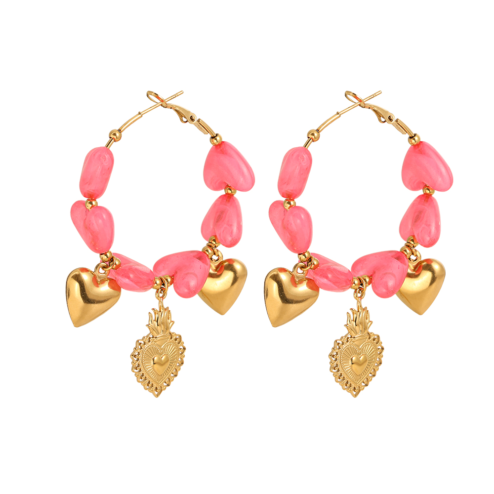 Stainless steel earrings 65mm Acrylic Hearts Hoop