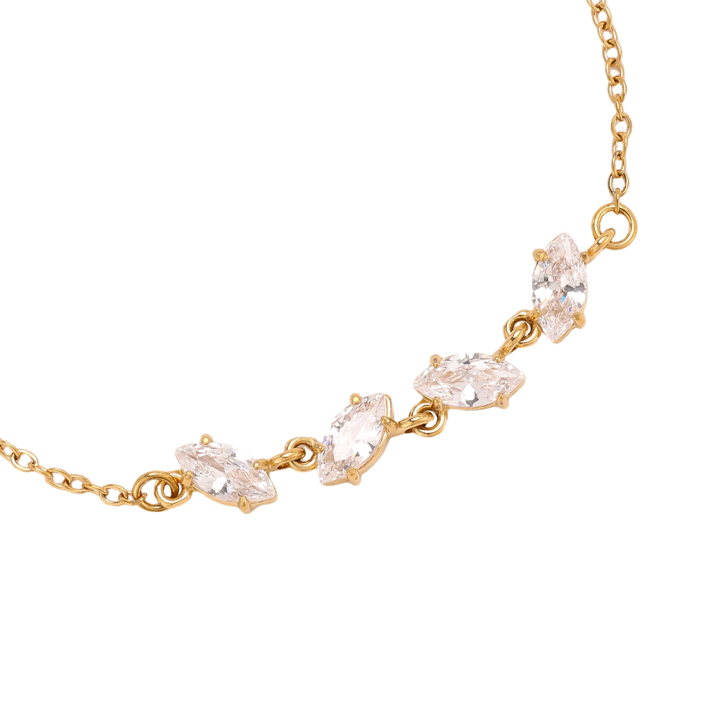 Stainless steel bracelet, 17 cm, with four cubic zirconia stones