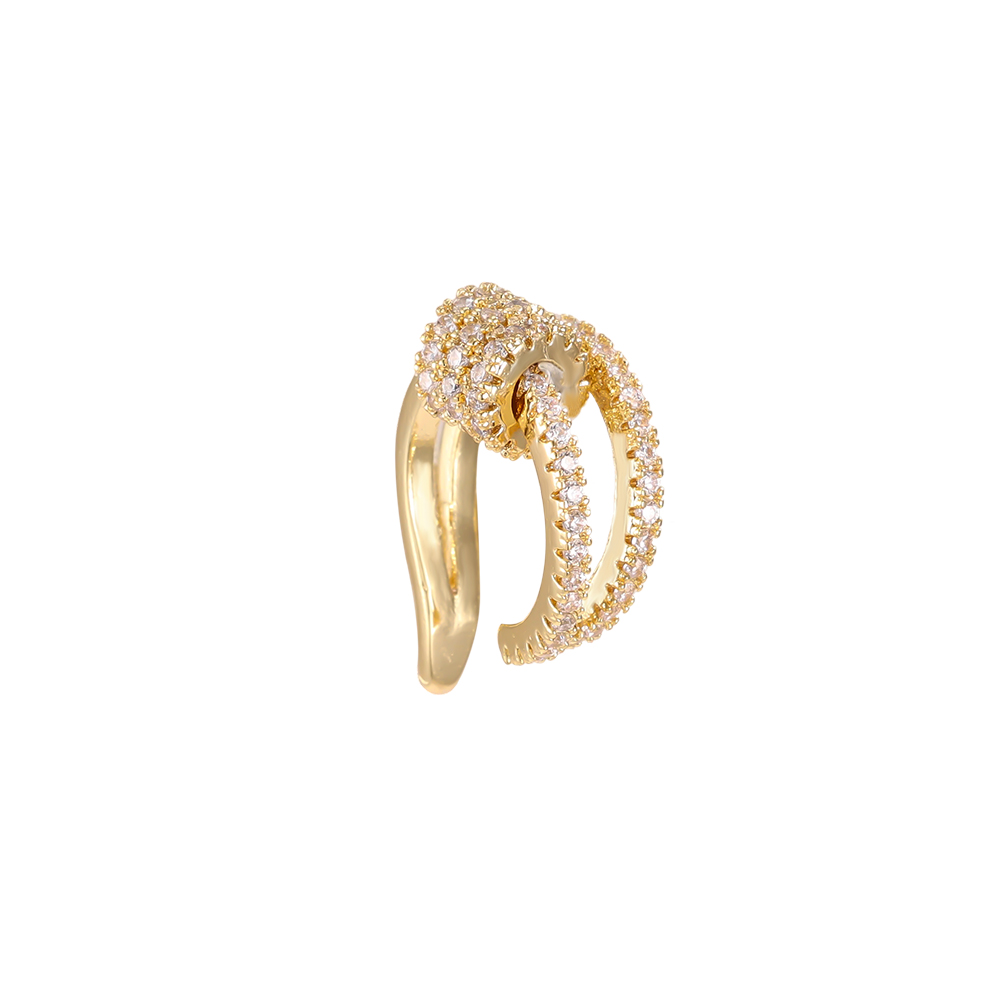 Gold-plated ear cuffs, 15mm, double-layered design with a small circle of cubic zirconia