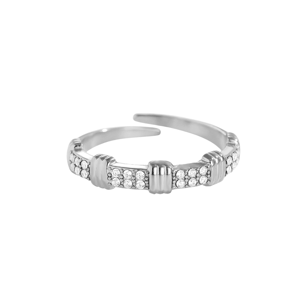 Stainless steel ring, adjustable, with a modern design and cubic zirconia  