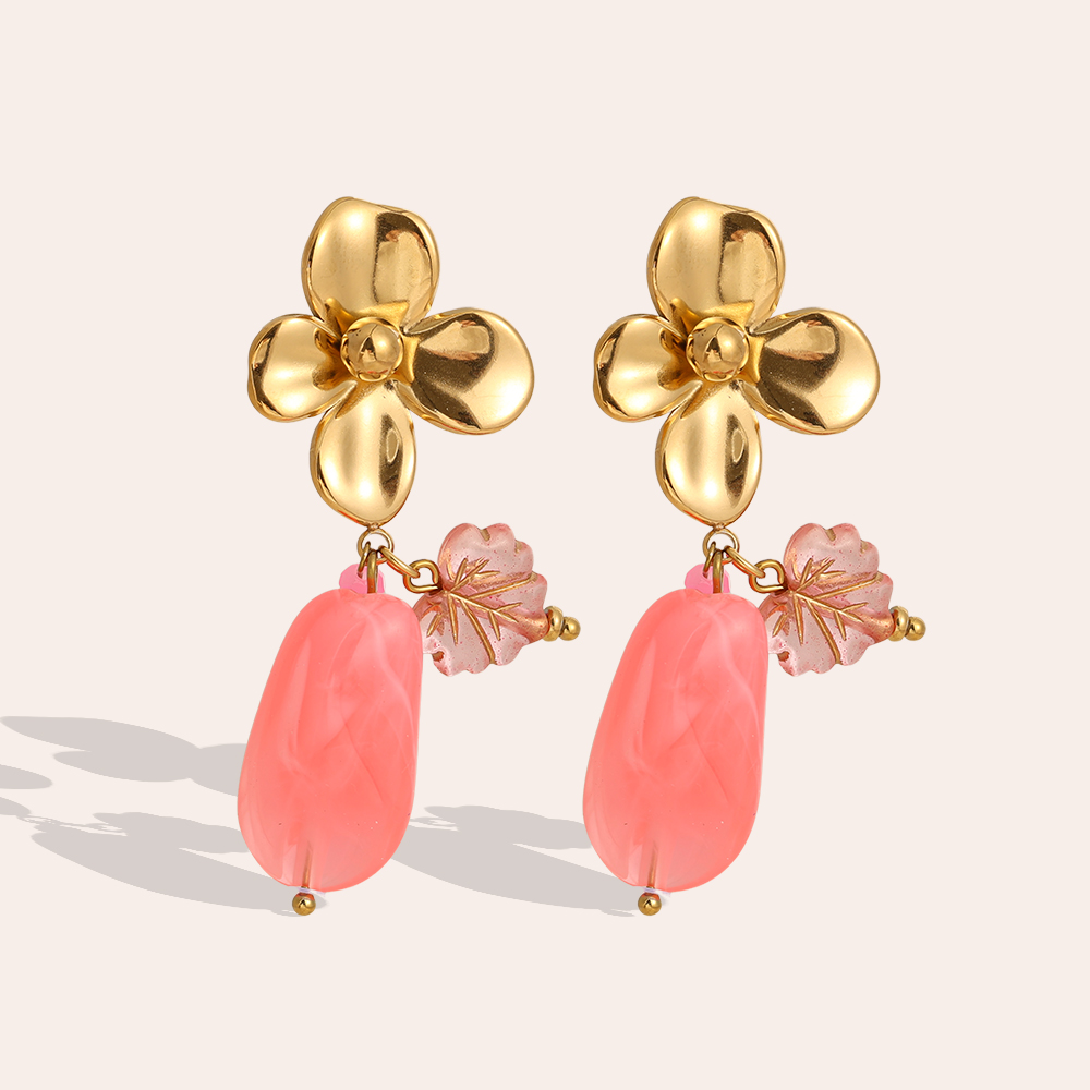 Stainless steel earrings 55mm Flower With Acrylic Charms