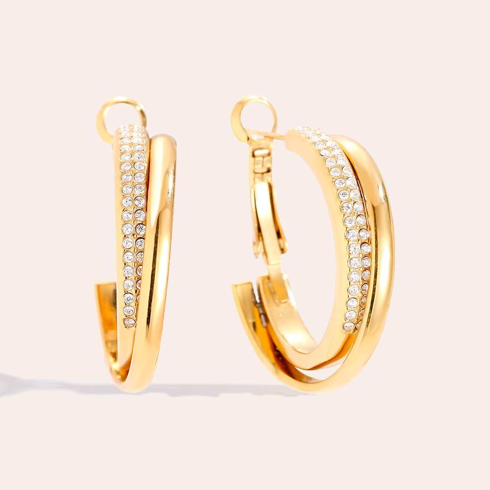 Stainless steel earrings 3cm Fine Diamond Hoop