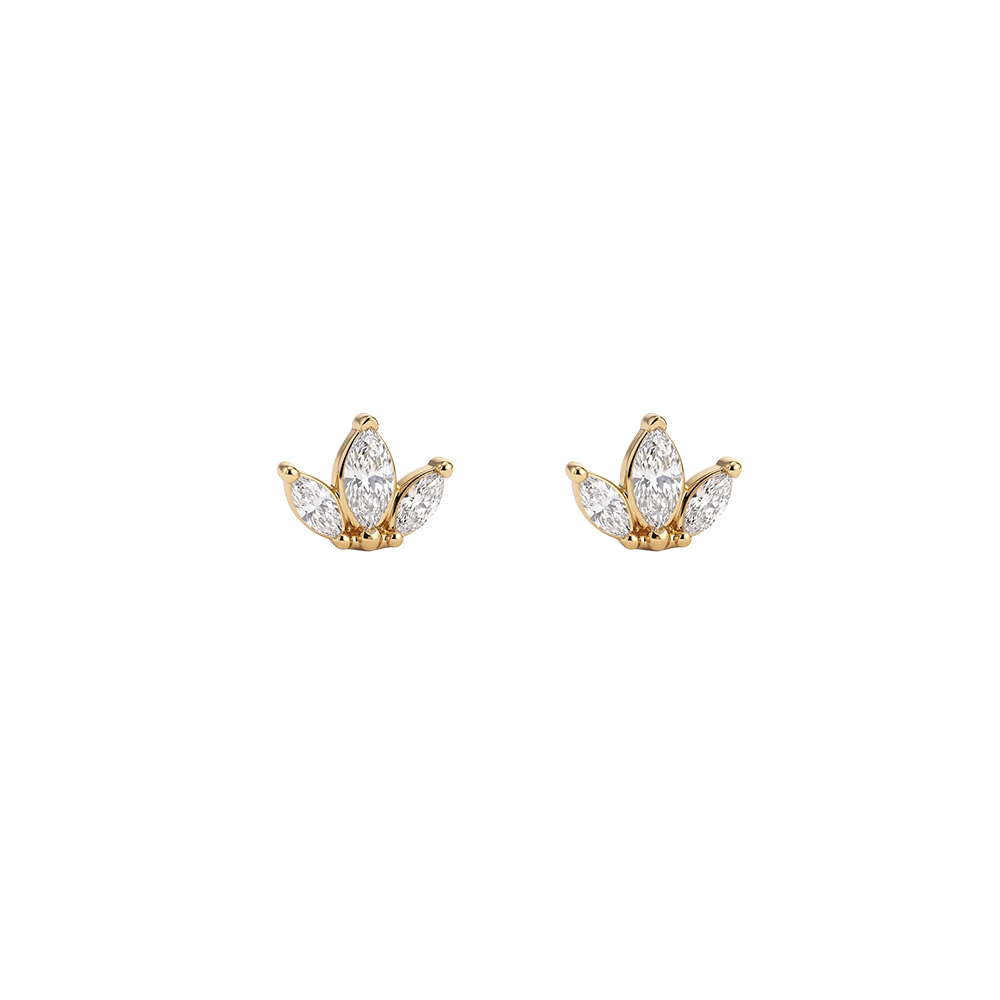 Stainless steel earrings, 5×7 mm, leaf-shaped cubic zirconia   