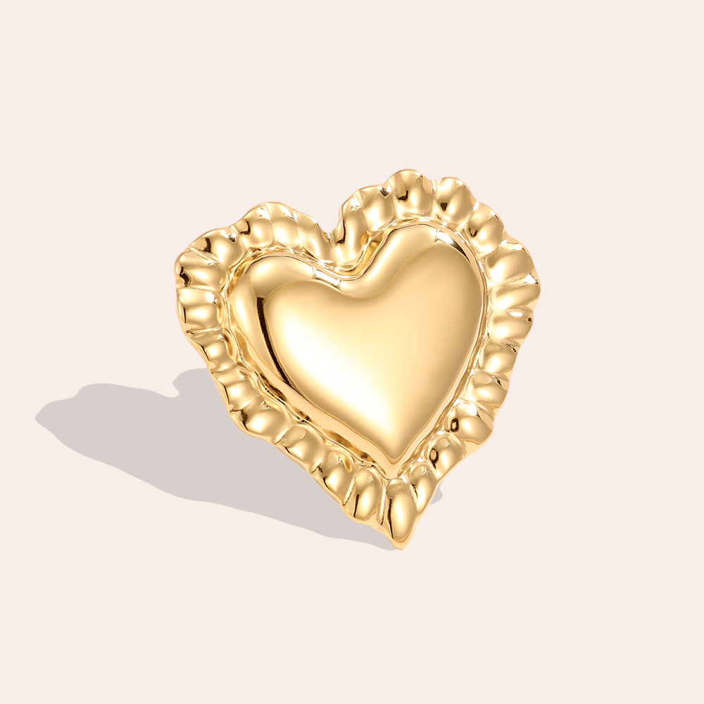 Stainless Steel Adjustable Ring with Large Heart