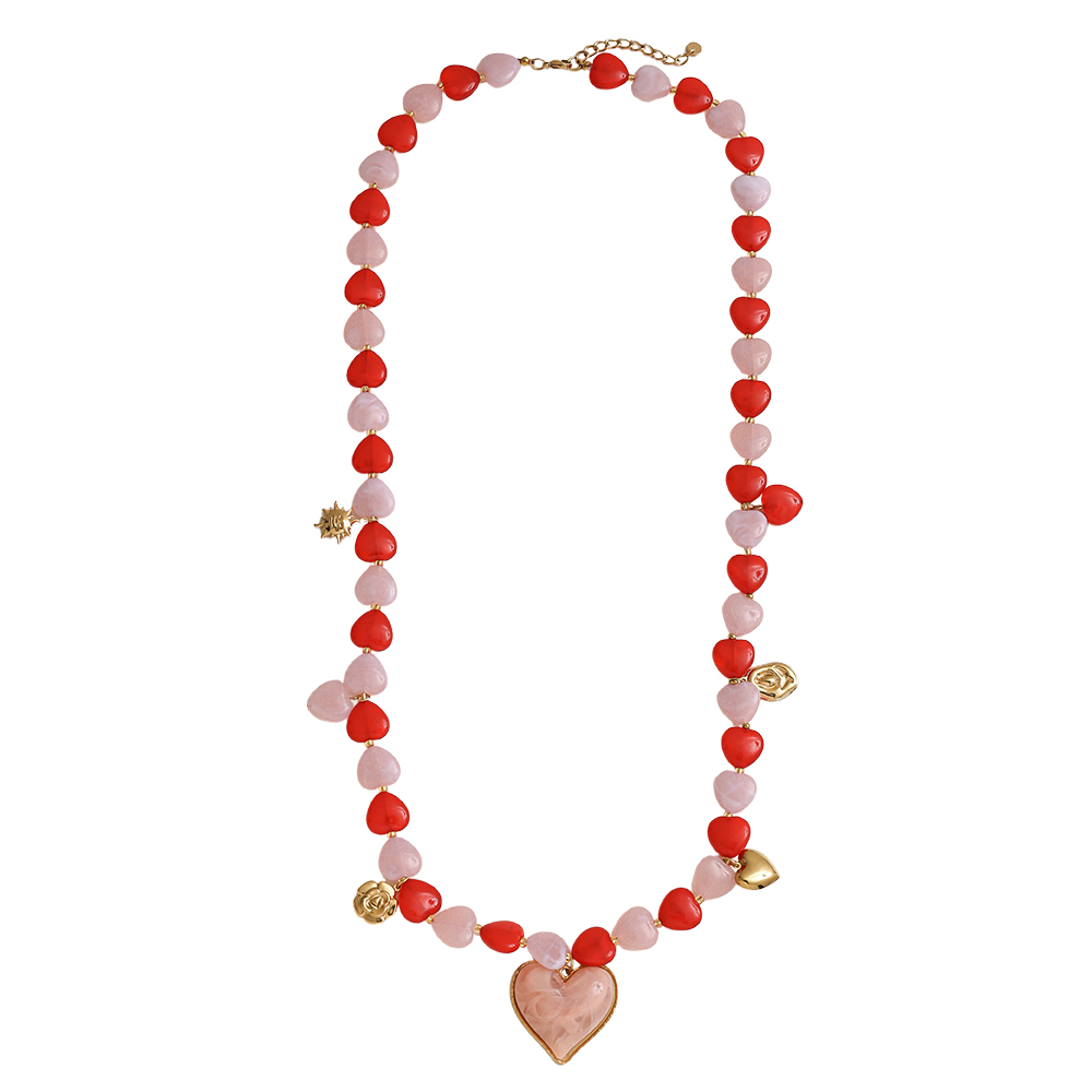 Stainless steel necklace 87cm small resin hearts