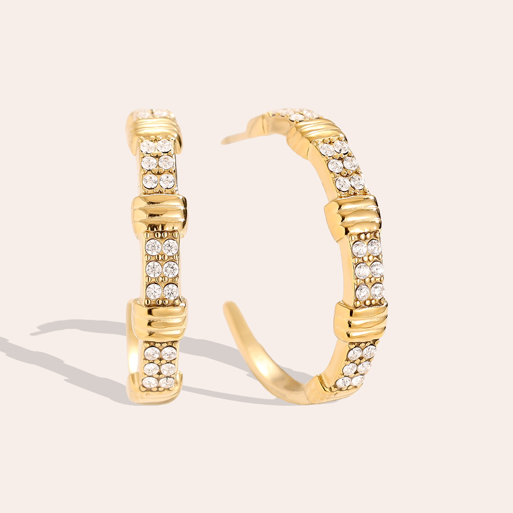 Stainless steel earrings 2cm Little Brikes Diamond Half Hoop