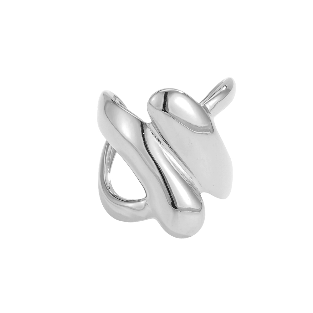 Stainless Steel Ring, Adjustable, Wavy Design, Crossed