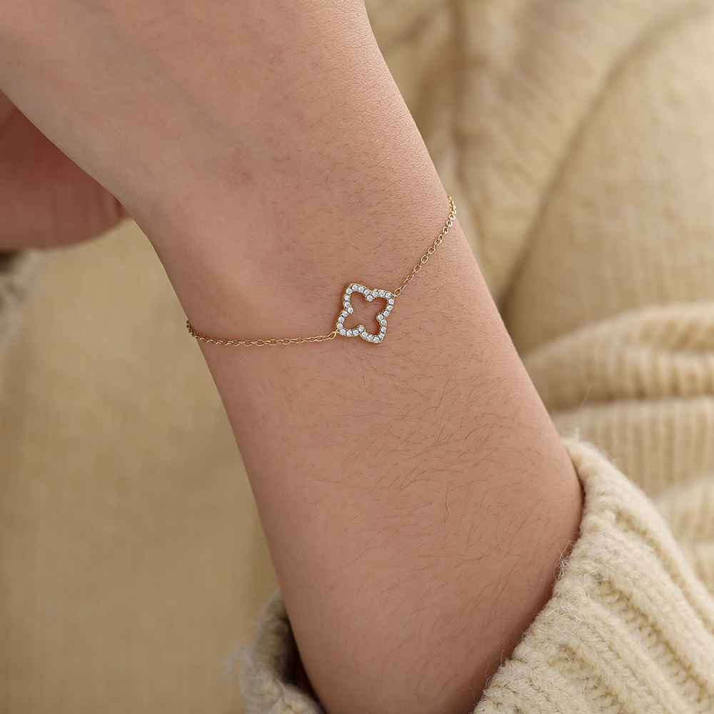 Stainless steel bracelet 17cm Classic Diamond Lucky Flower