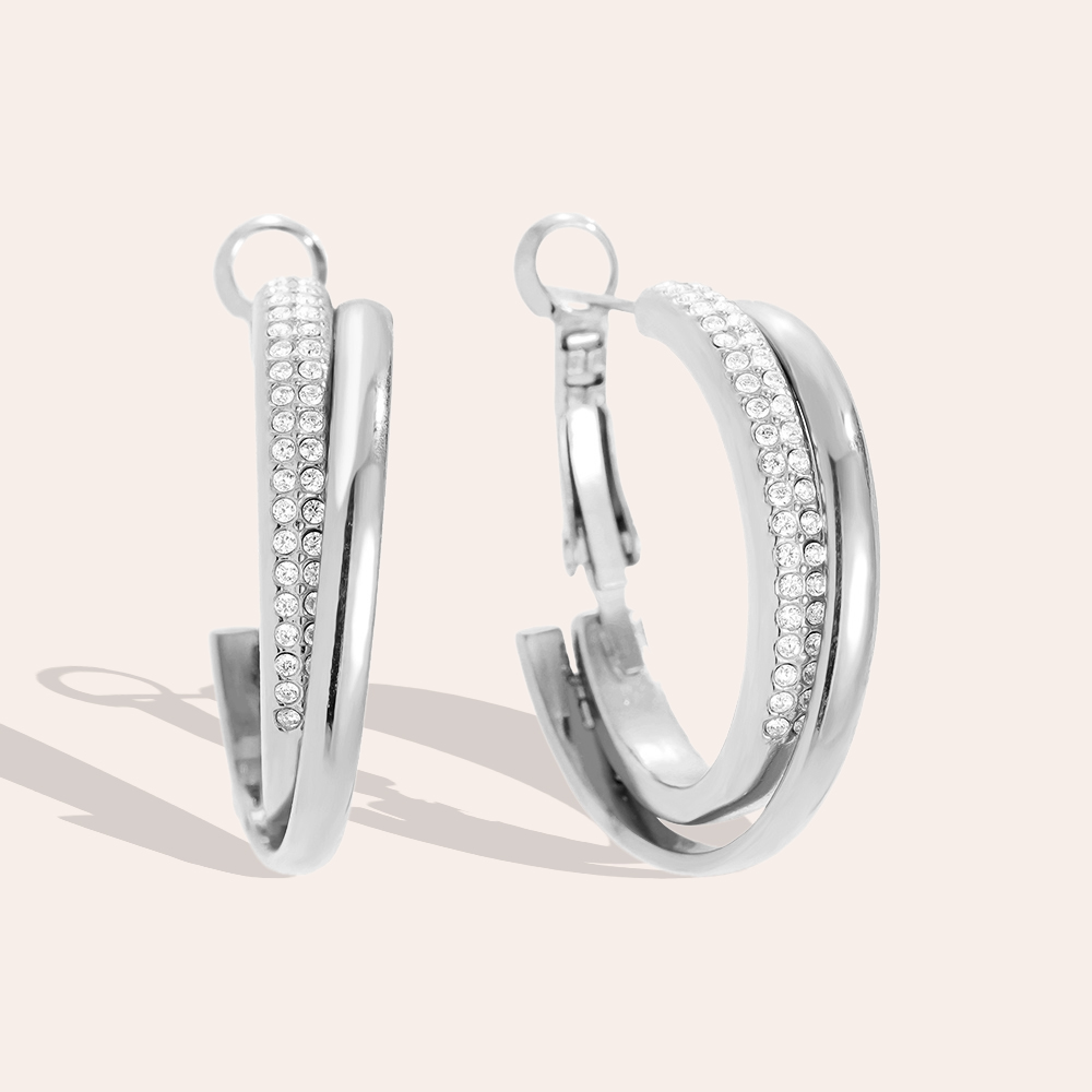 Stainless steel earrings 3cm Fine Diamond Hoop