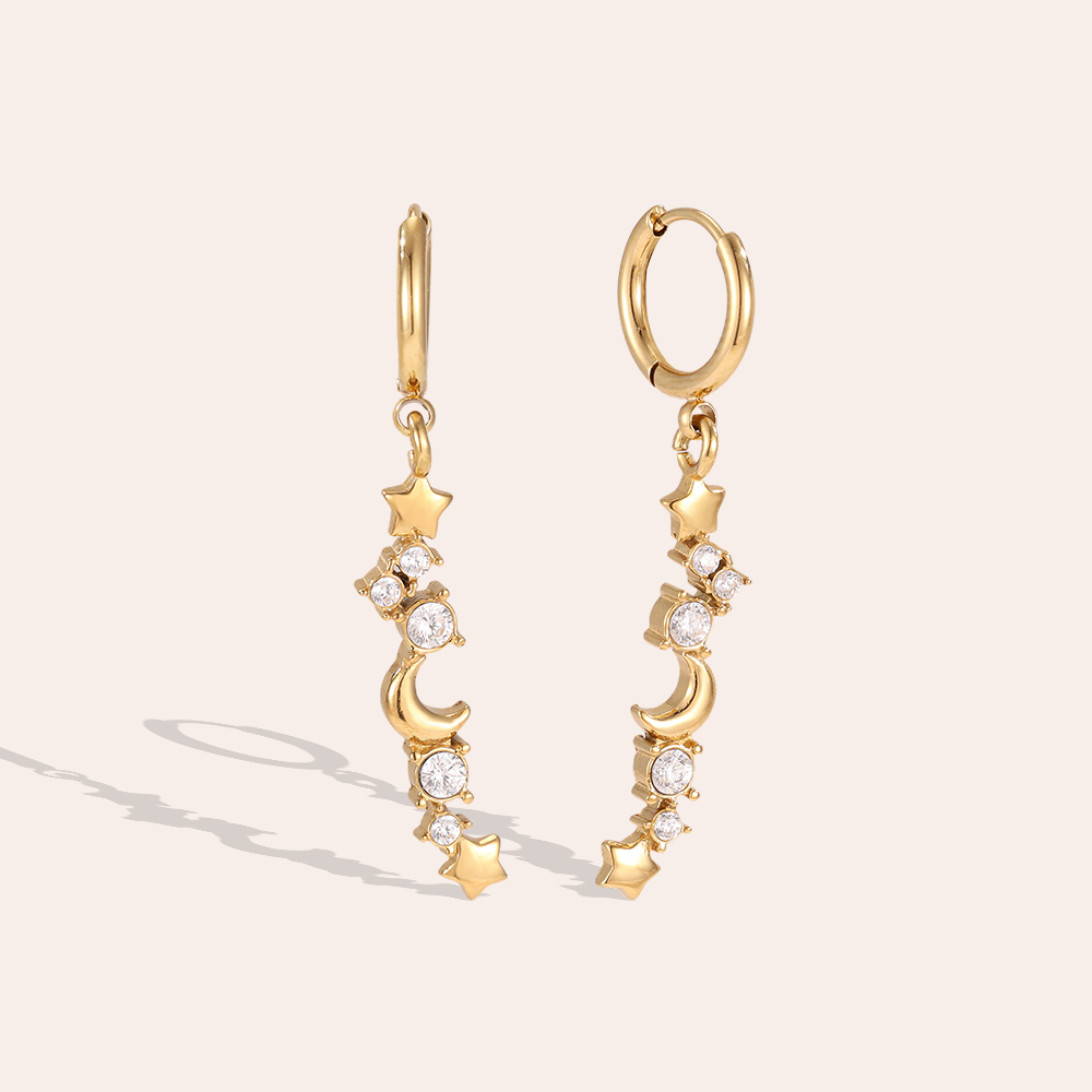 Stainless steel earrings, 35mm stars and moon