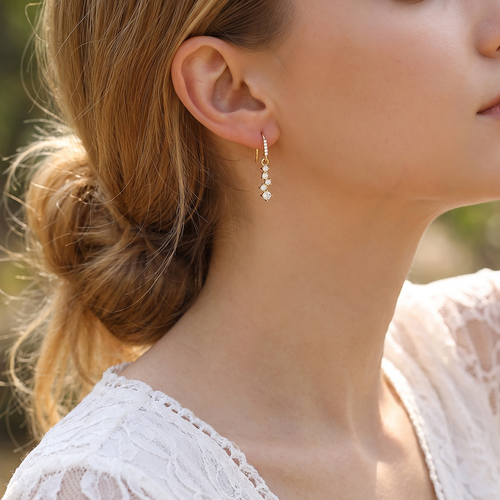 Stainless steel earrings, 26mm, small round cubic zirconia