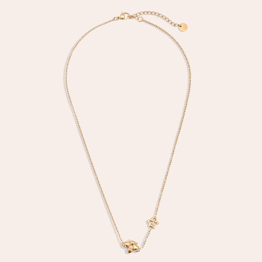 Stainless steel necklace 40cm rhinestone bees