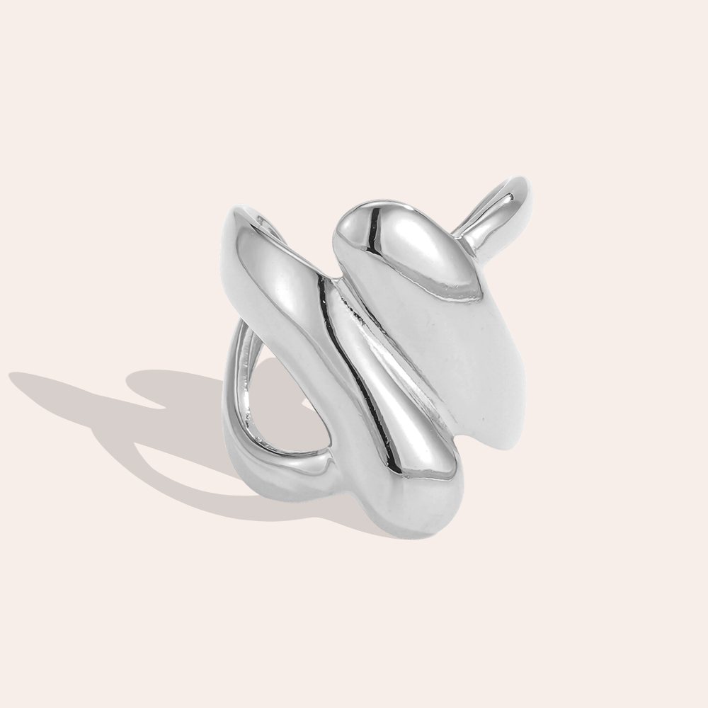 Stainless Steel Ring, Adjustable, Wavy Design, Crossed