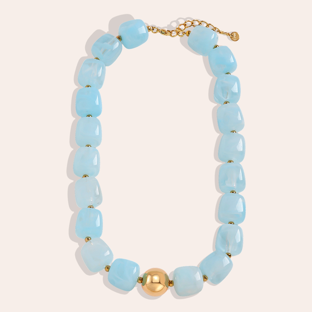 Stainless steel necklace 43cm Adjustable resin square round shape