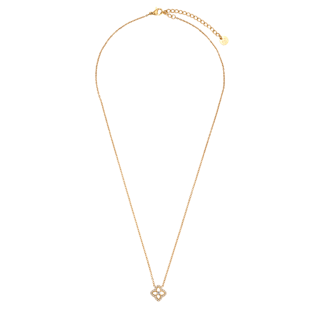 Stainless steel necklace, 40 cm, with delicate cubic zirconia shamrock