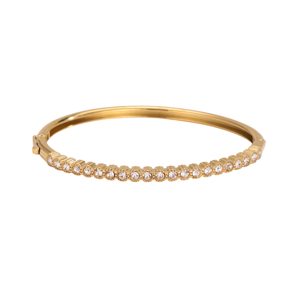 Stainless steel bangle, 6 cm, with lots of sparkling cubic zirconia