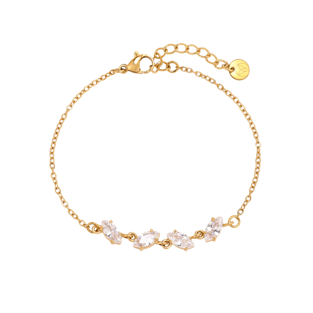 Stainless steel bracelet, 17 cm, with four cubic zirconia stones