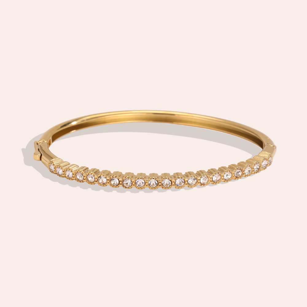 Stainless steel bangle, 6 cm, with lots of sparkling cubic zirconia