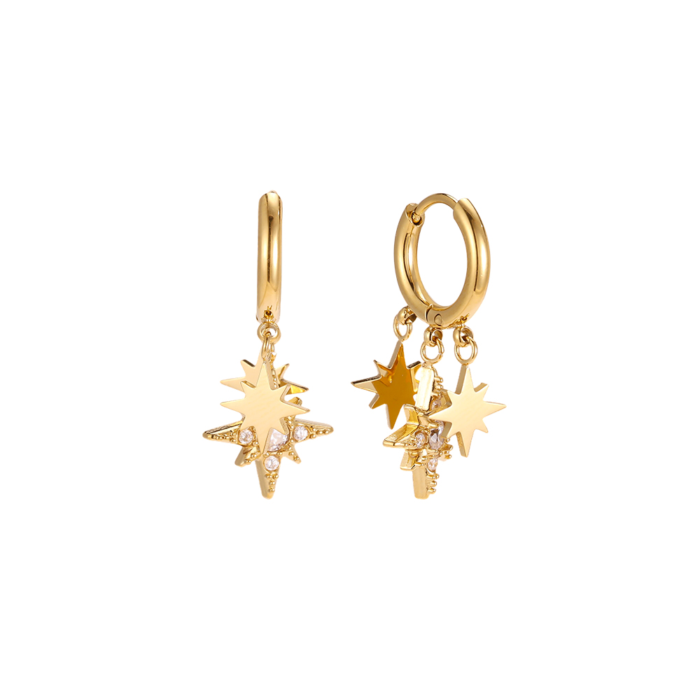Stainless steel earrings, 25 x 12 mm, three stars