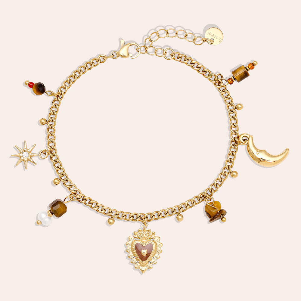 Stainless steel bracelet 17cm Natural Stone And Charms