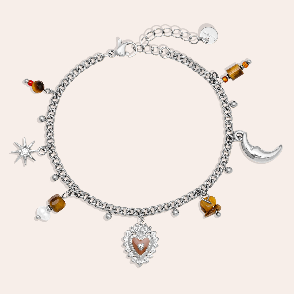 Stainless steel bracelet 17cm Natural Stone And Charms
